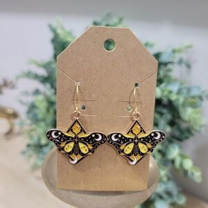 New 18k Gold Plated Celestial Moon & Star Whimsical Moth Enamel Earrings Gift